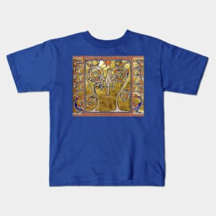 MEDIEVAL BESTIARY,PHOENIX,TREE OF LIFE ,BIRDS,DRAGONS FANTASTIC ANIMALS IN GOLD RED BLUE COLORS Kids T-Shirt